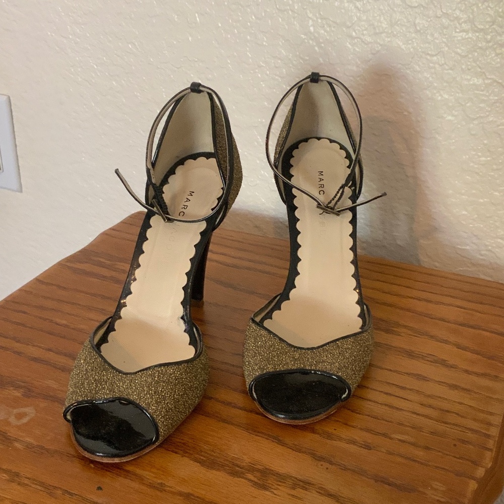 Marc Jacobs Glittery Golden Heel With Ankle Strap - Size 8